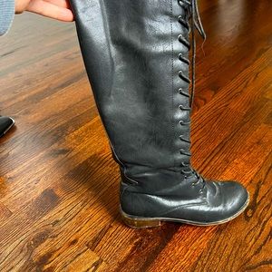 Lace up boots . Very free people style . Made to look used or distressed .